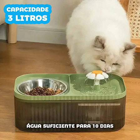 Fonte Bebedouro + Comedouro Inox Duplo 3 Litros Pet Cão e Gato Colorida