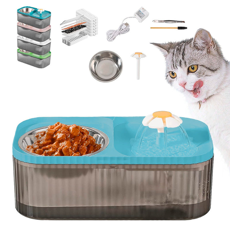 Fonte Bebedouro + Comedouro Inox Duplo 3 Litros Pet Cão e Gato Colorida
